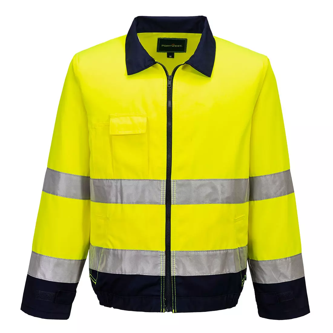 Portwest TX70YNR, Madrid Hi-Vis Contrast Bomber Jacket, Yellow/Navy, image 1