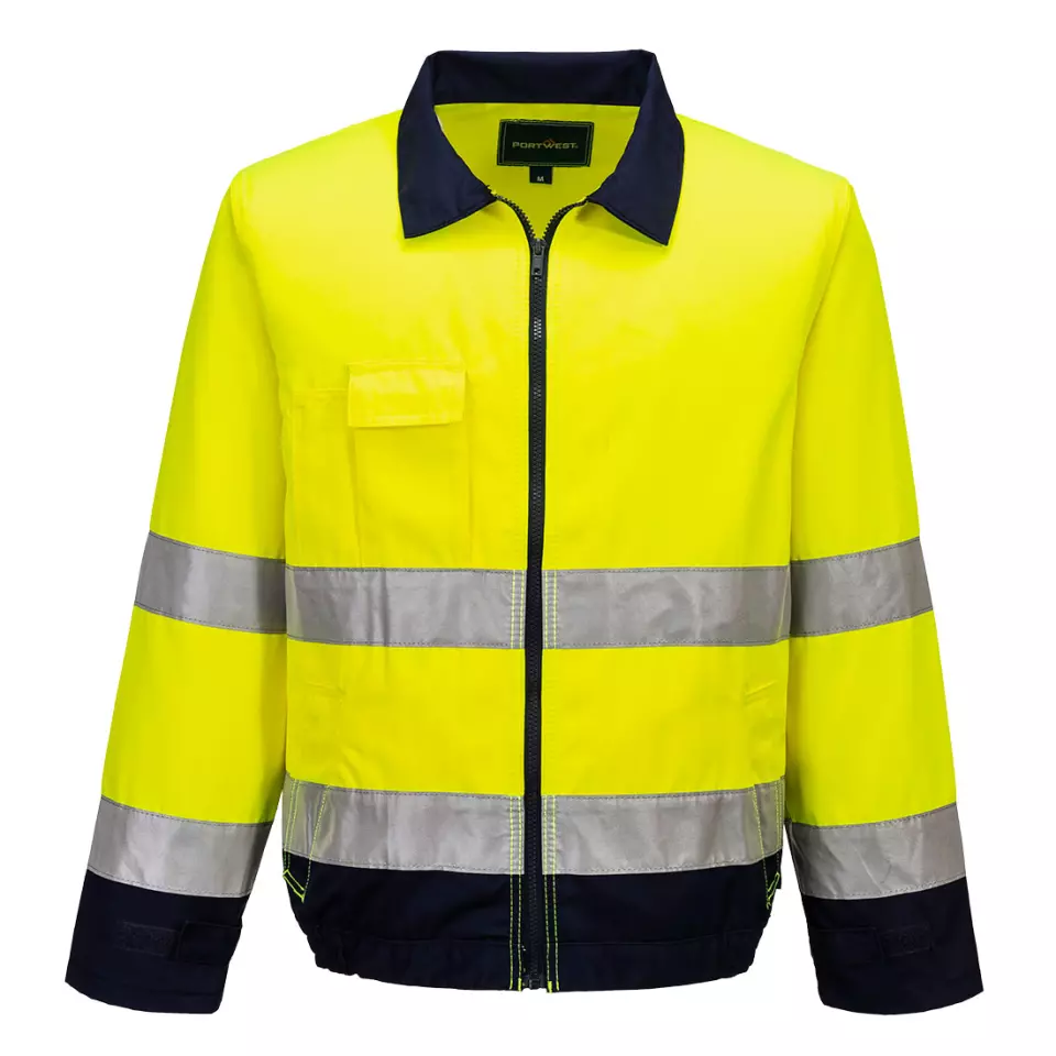 Portwest TX70YNR, Madrid Hi-Vis Contrast Bomber Jacket, Yellow/Navy, image 1, gallery thumbnail
