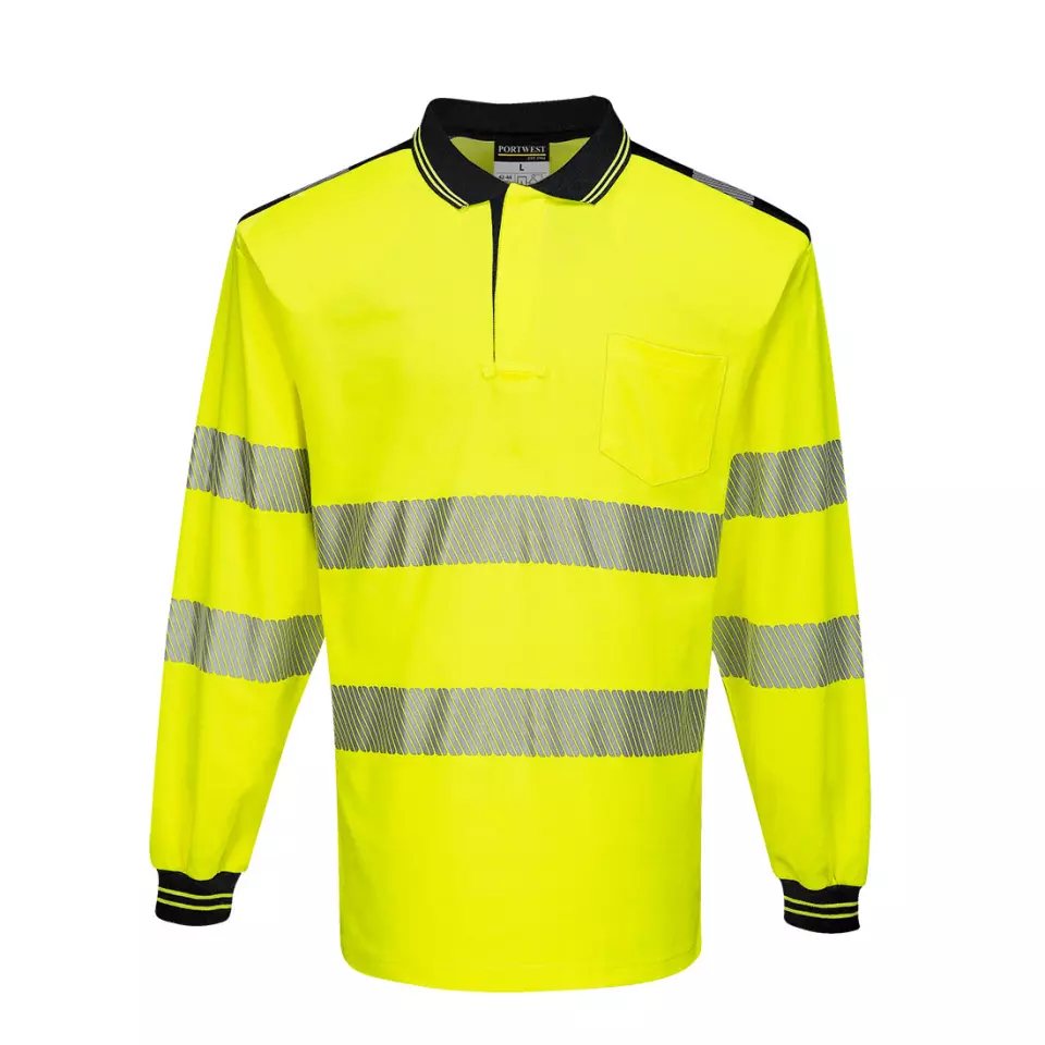 Portwest T184YBR, PW3 Hi-Vis Cotton Comfort Polo Shirt L/S, Yellow/Black, image 1, gallery thumbnail