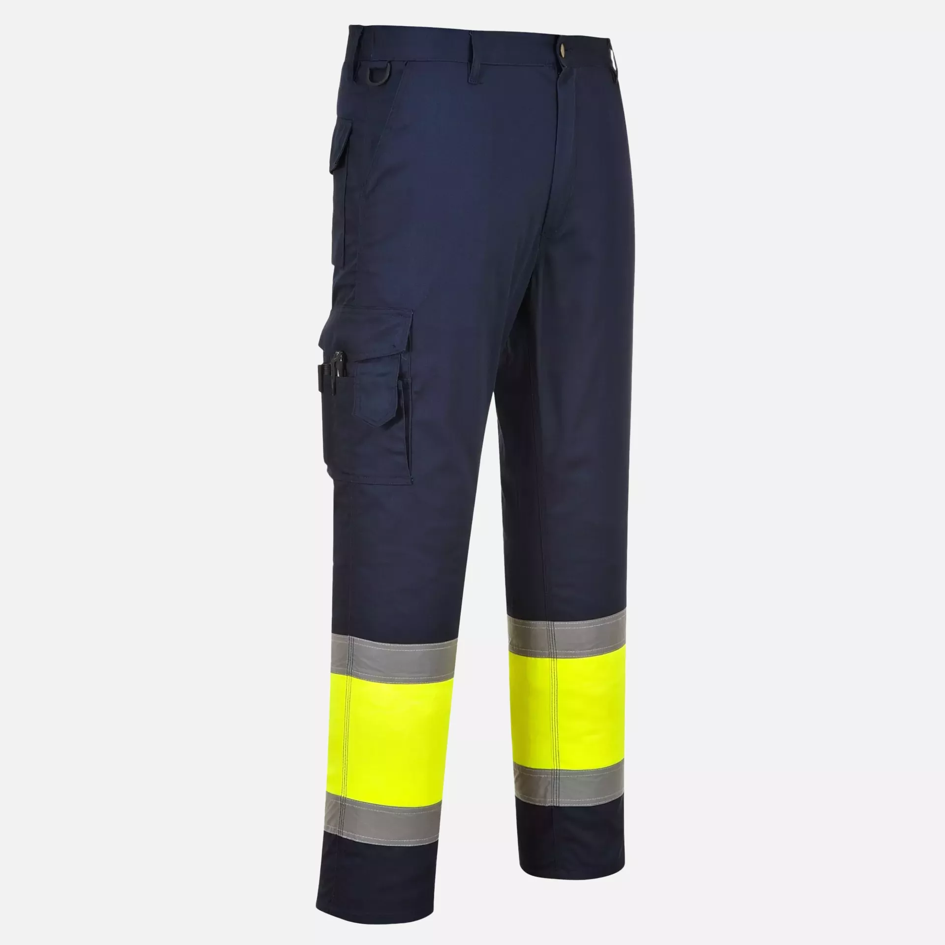 Portwest E049YNR, Hi-Vis Contrast Class 1 Service Trousers, Yellow/Navy, image 1