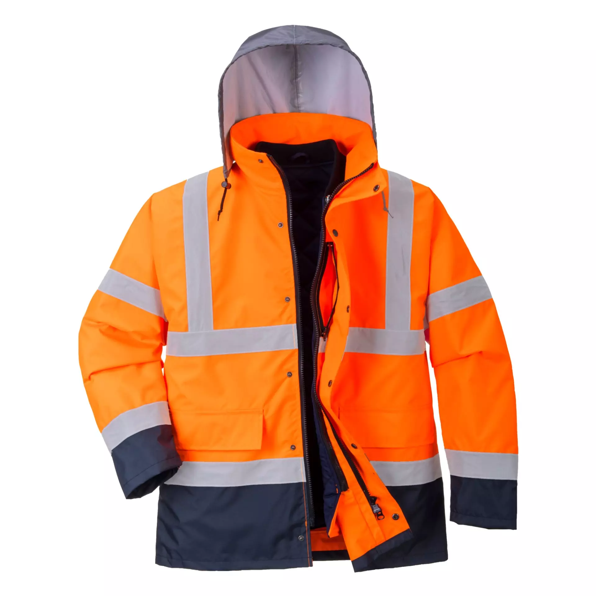 Portwest S471ONR, Hi-Vis 4-in-1 Contrast Traffic Jacket, Orange/Navy, image 3