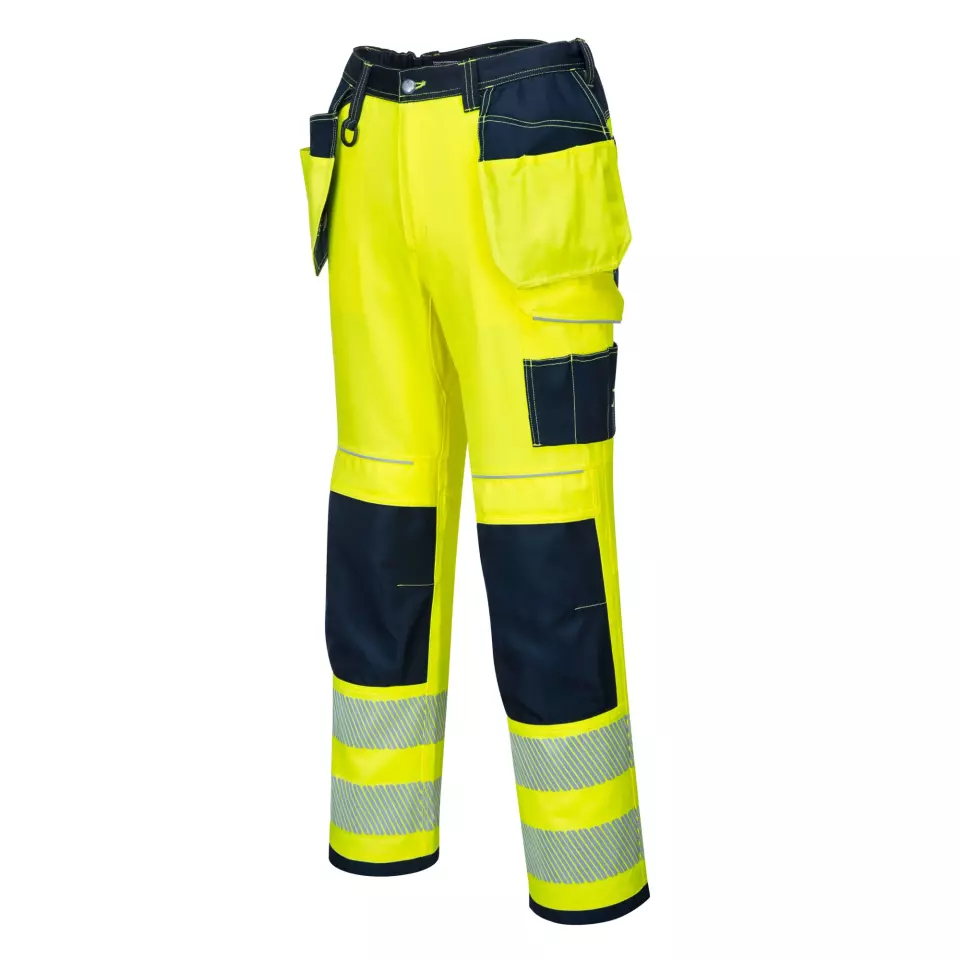 Portwest T501YNR, PW3 Hi-Vis Holster Pocket Work Trousers, Yellow/Navy, image 4, gallery thumbnail