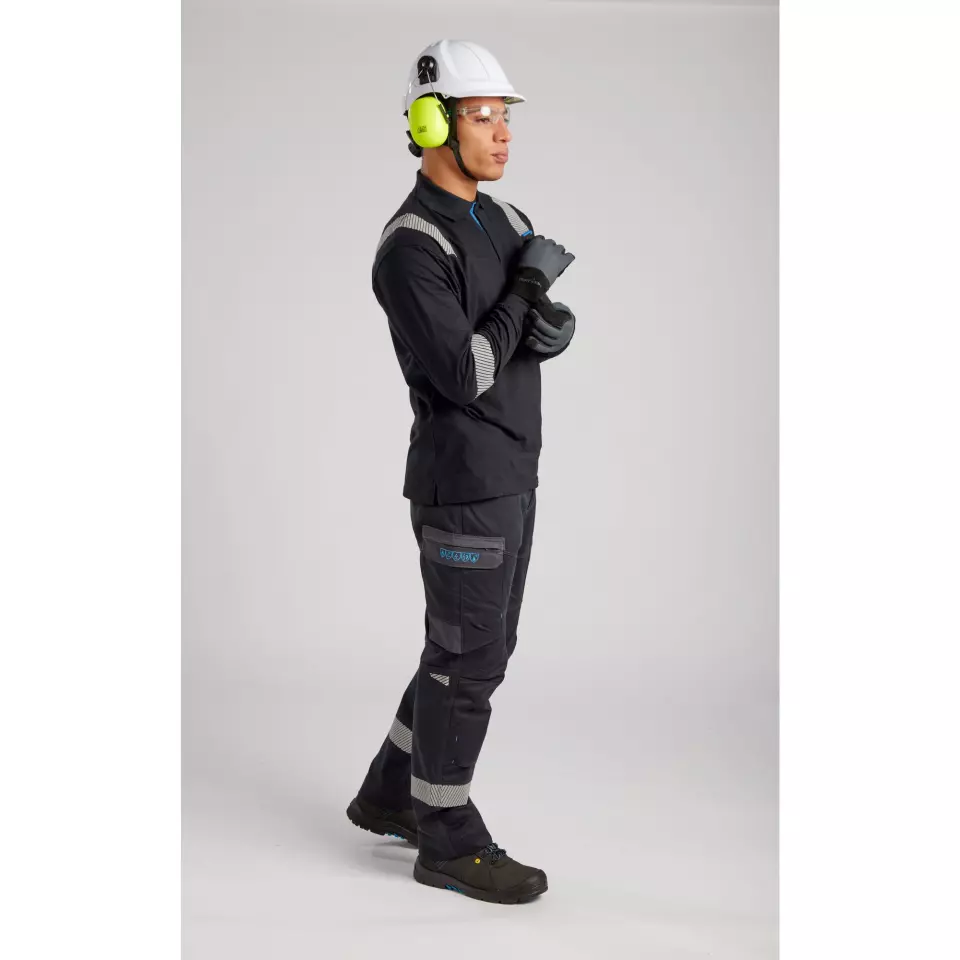 Portwest FR711BKR, WX3 FR Modaflame Long Sleeve Polo, Black, image 8, gallery thumbnail