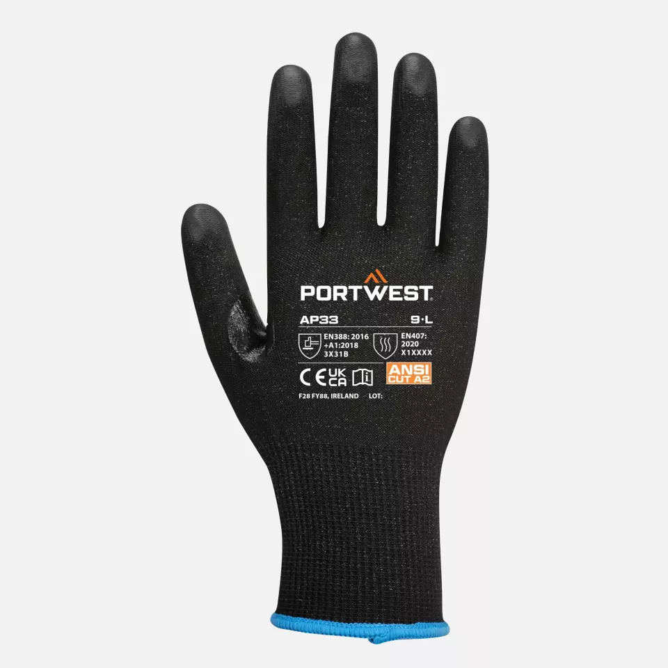 Portwest AP33K8R, LR15 PU Touchscreen Glove, Black, image 1, gallery thumbnail
