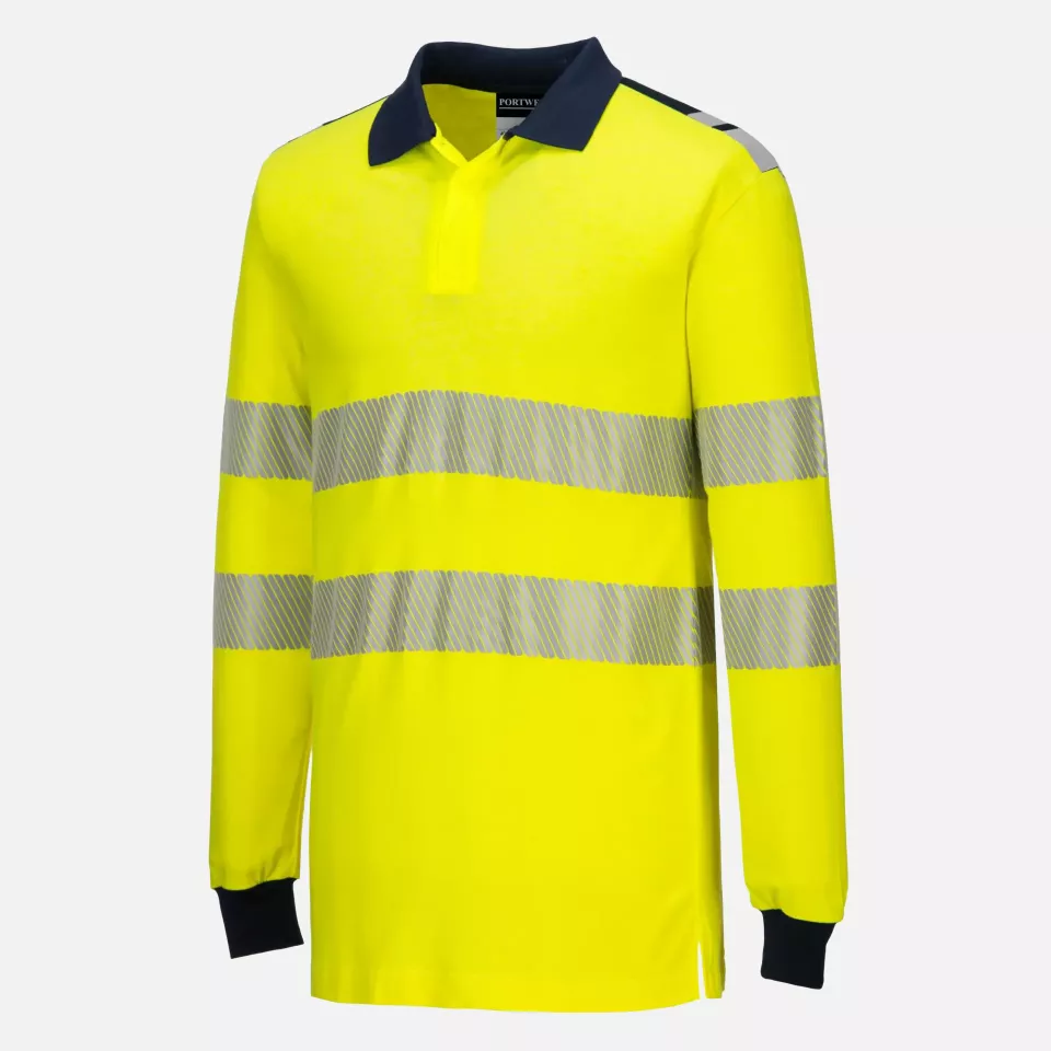 Portwest FR702YNR, PW3 FR Modaflame Hi-Vis Polo Shirt, Yellow/Navy, image 3, gallery thumbnail