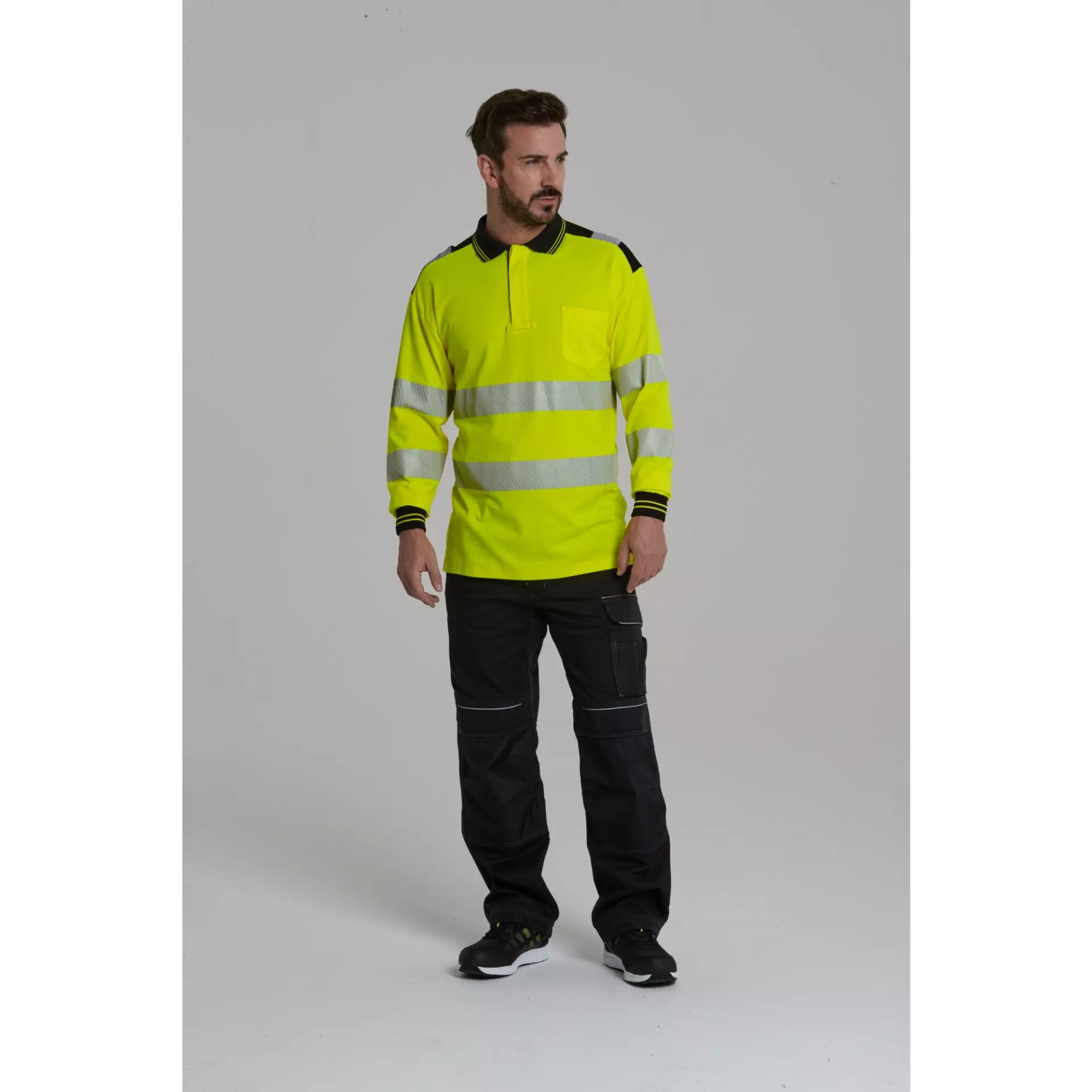 Portwest T184YBR, PW3 Hi-Vis Cotton Comfort Polo Shirt L/S, Yellow/Black, image 3