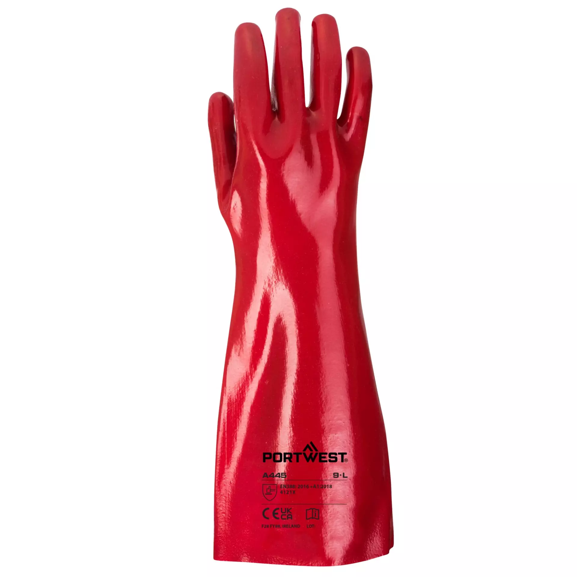 Portwest A445RER, Grip 12 PVC Gauntlet 45cm, Size XL, Red, image 1