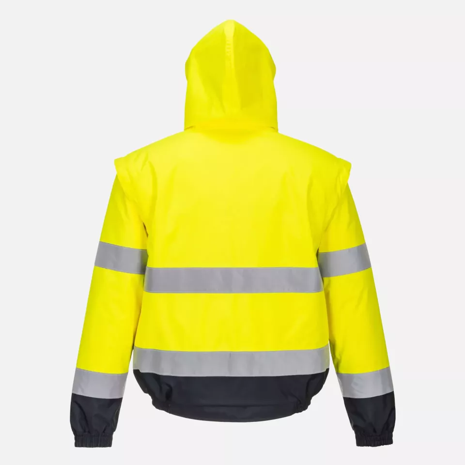 Portwest C468YER, Hi-Vis 2-in-1 Contrast Bomber Jacket, Yellow, image 2, gallery thumbnail