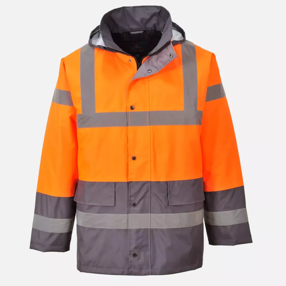 Portwest S467OGY, Hi-Vis Contrast Winter Traffic Jacket, Orange/Grey, image 1, gallery thumbnail