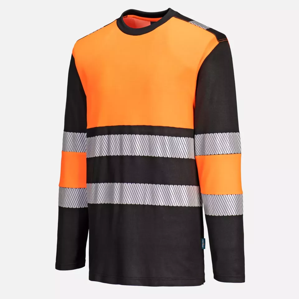 Portwest PW312OBR, PW3 Hi-Vis Cotton Comfort Class 1 T-Shirt L/S, Orange/Black, image 3, gallery thumbnail