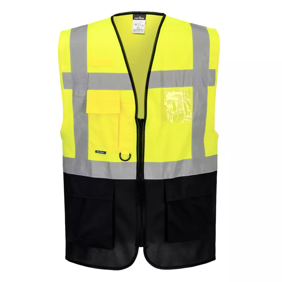 Portwest C476YNR, Warsaw Hi-Vis Contrast Executive Vest, Yellow/Navy, image 3, gallery thumbnail