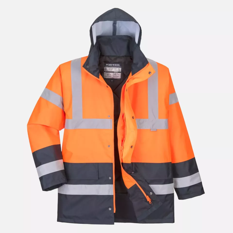 Portwest S467ORR, Hi-Vis Contrast Winter Traffic Jacket, Orange, image 1, gallery thumbnail