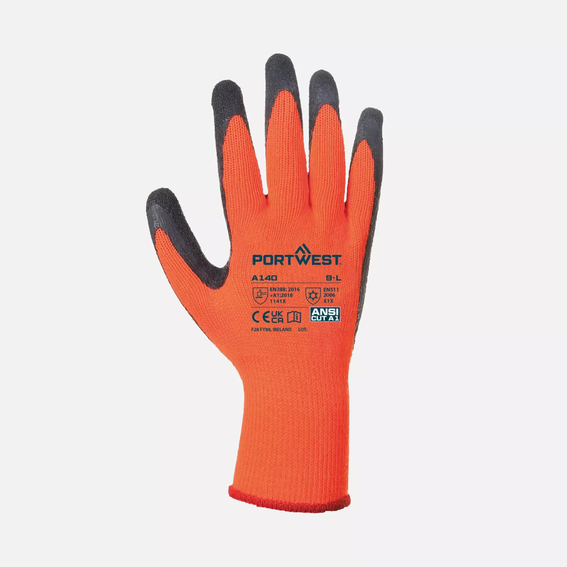 Portwest A140ORB, Thermal Grip Glove - Latex, Orange/Black, image 1