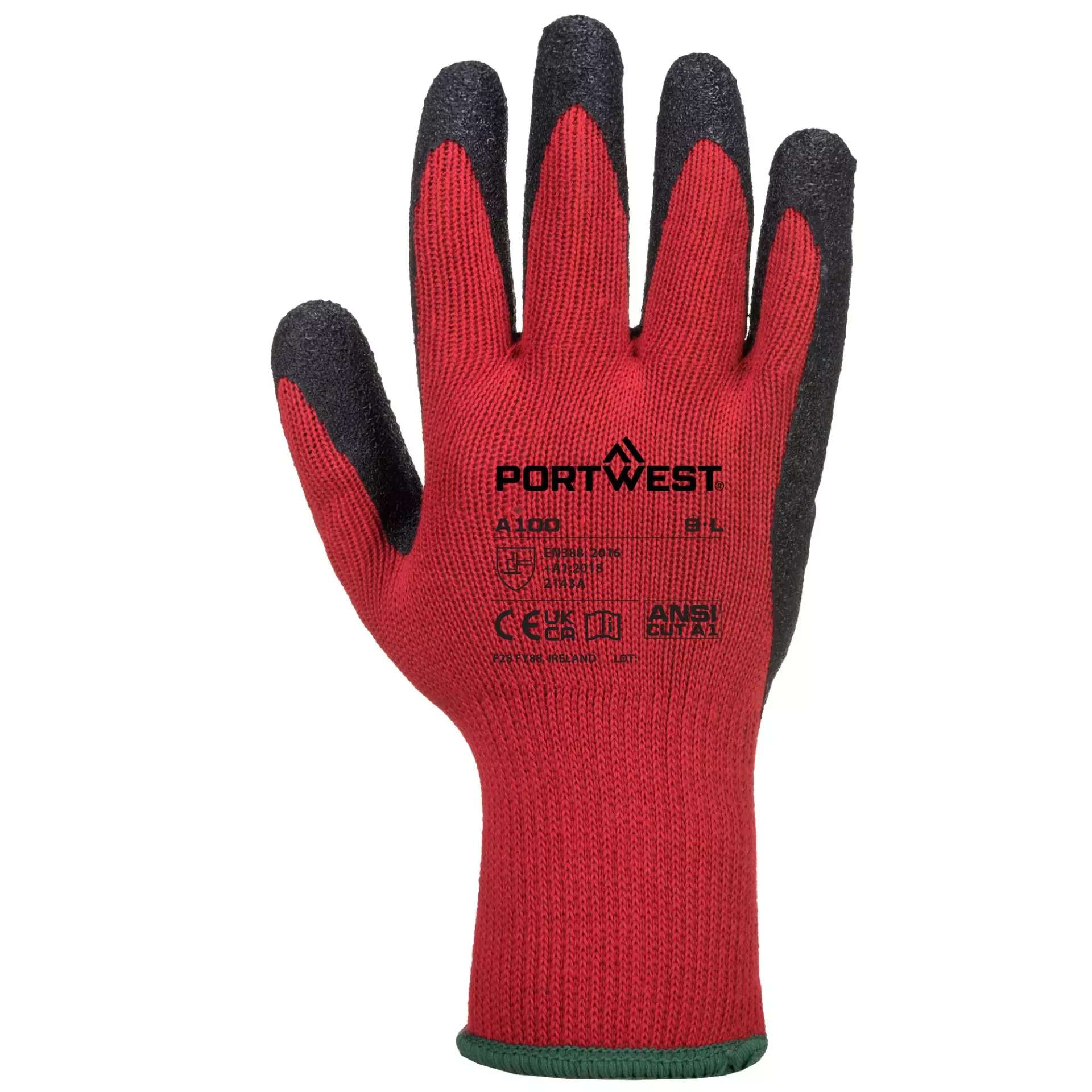 Portwest A100R8R, Grip Glove - Latex, Red/Black, image 1
