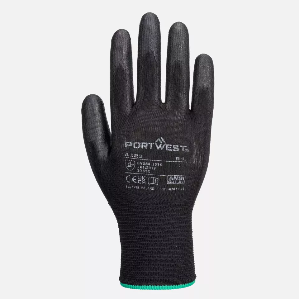 Portwest A123K8R, PU Palm Glove Latex Free - Full Carton, Black, image 1, gallery thumbnail