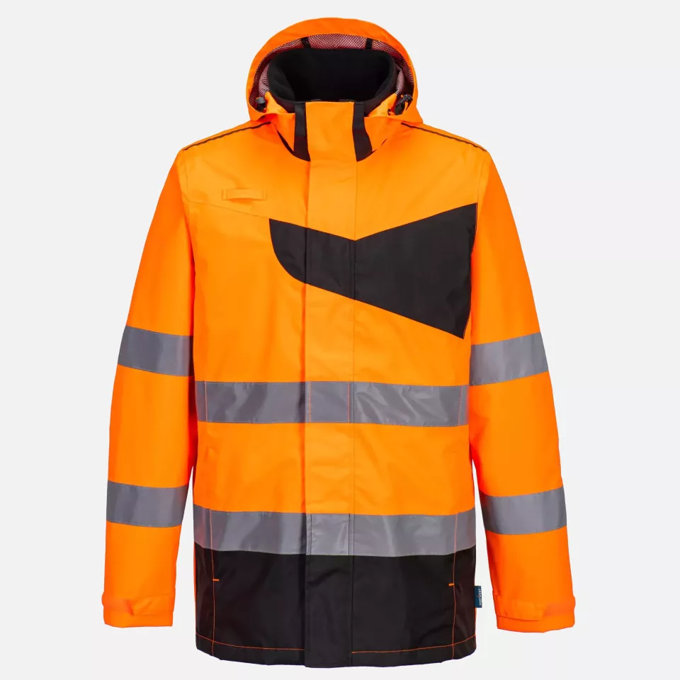 Portwest PW265OBR, PW2 Hi-Vis Rain Jacket, Orange/Black, image 1, gallery thumbnail