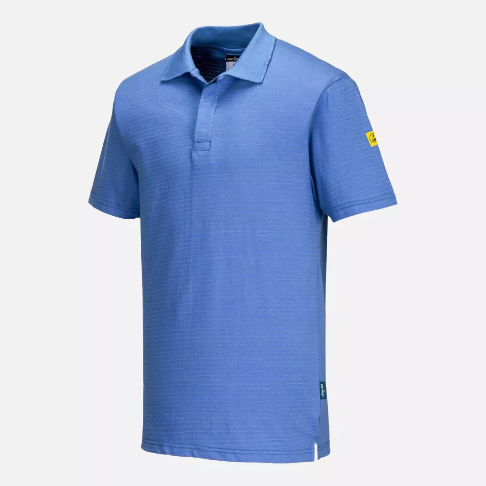 Portwest AS21HBR, Anti-Static ESD Polo Shirt S/S, Hamilton Blue, image 4, gallery thumbnail