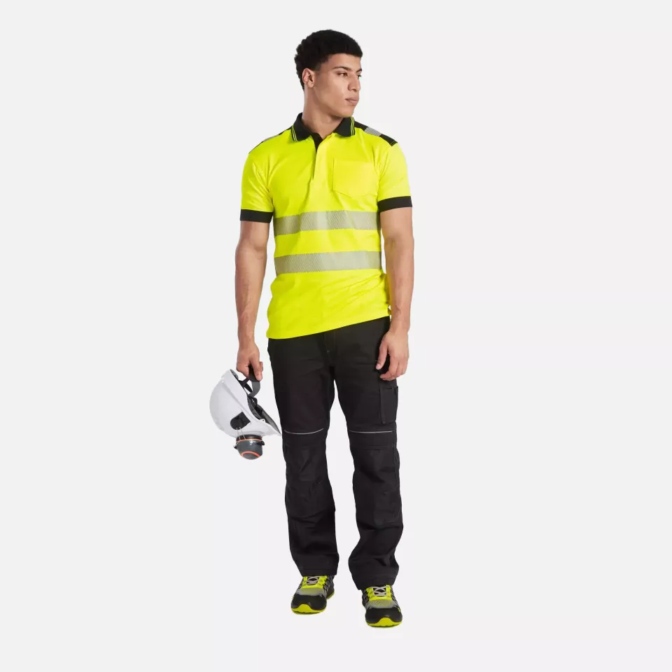 Portwest T180YBR, PW3 Hi-Vis Cotton Comfort Polo Shirt S/S, Yellow/Black, image 3, gallery thumbnail