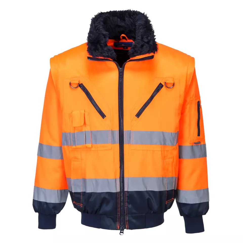 Portwest PJ50ONR, Hi-Vis 3-in-1 Contrast Pilot Jacket, Orange/Navy