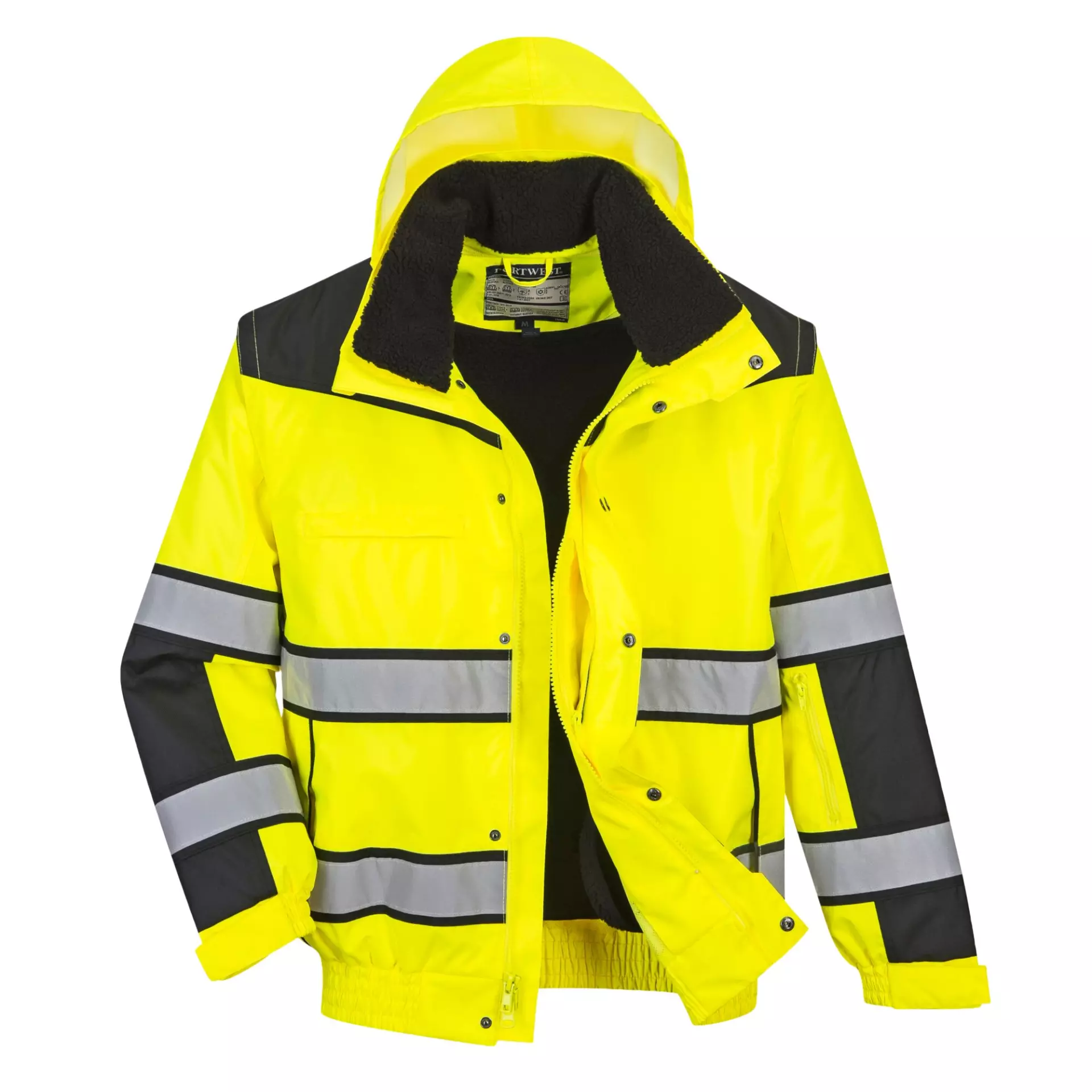 Portwest C466YBR, Hi-Vis 3-in-1 Contrast Winter Bomber Jacket, Yellow/Black, image 2