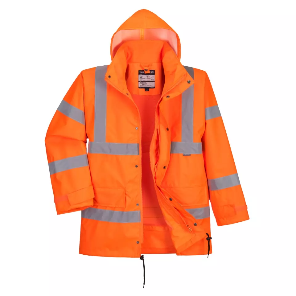 Portwest RT63ORR, Hi-Vis Breathable Interactive Rain Traffic Jacket, Orange, image 1, gallery thumbnail