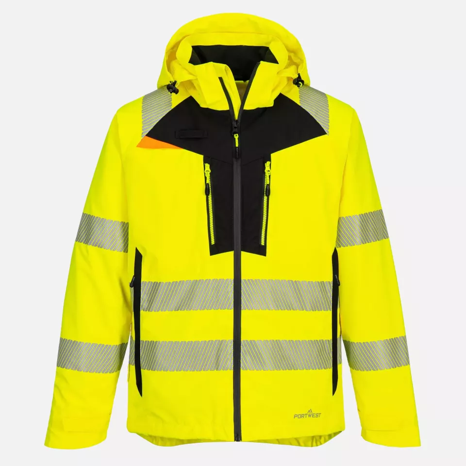 Portwest DX462YER, DX4 Hi-Vis Rain Jacket, Yellow, image 1, gallery thumbnail
