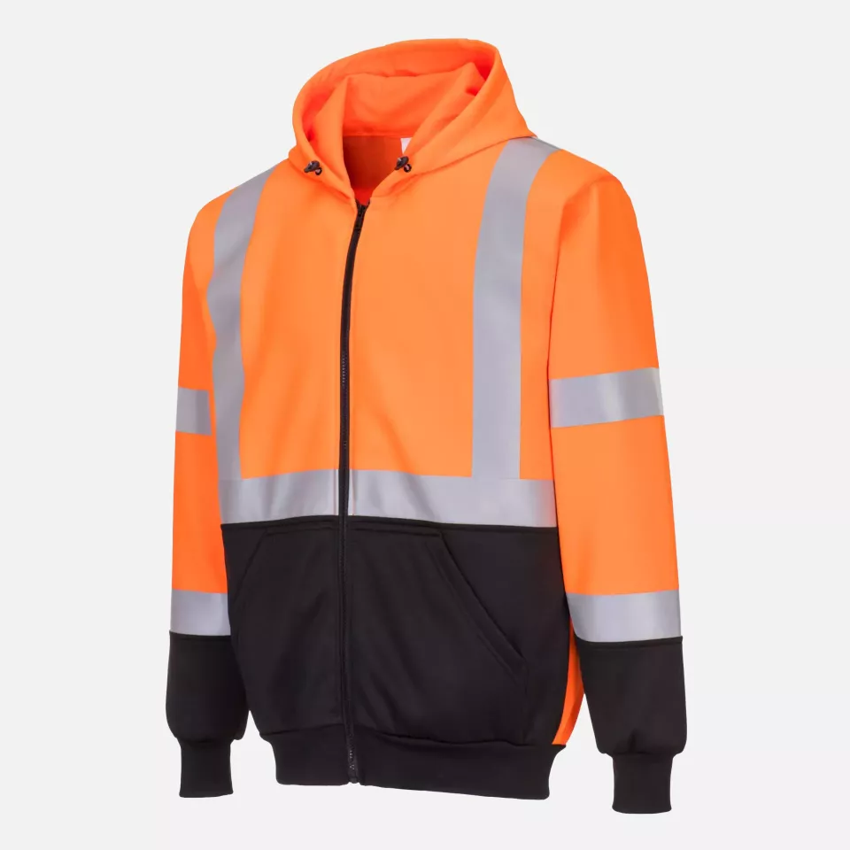 Portwest B315OBR, Hi-Vis Contrast Zipped Hoodie, Orange/Black, image 3, gallery thumbnail