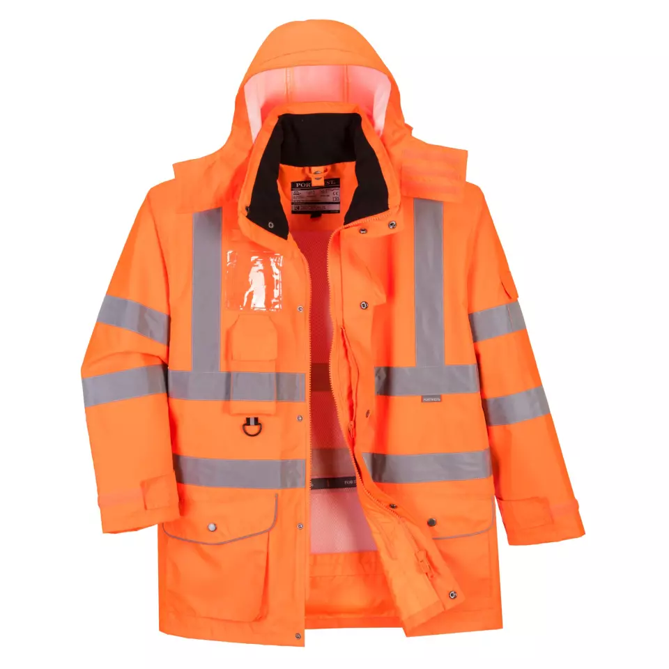 Portwest RT27ORR, Hi-Vis Breathable 7-in-1 Traffic Jacket, Orange, image 7, gallery thumbnail