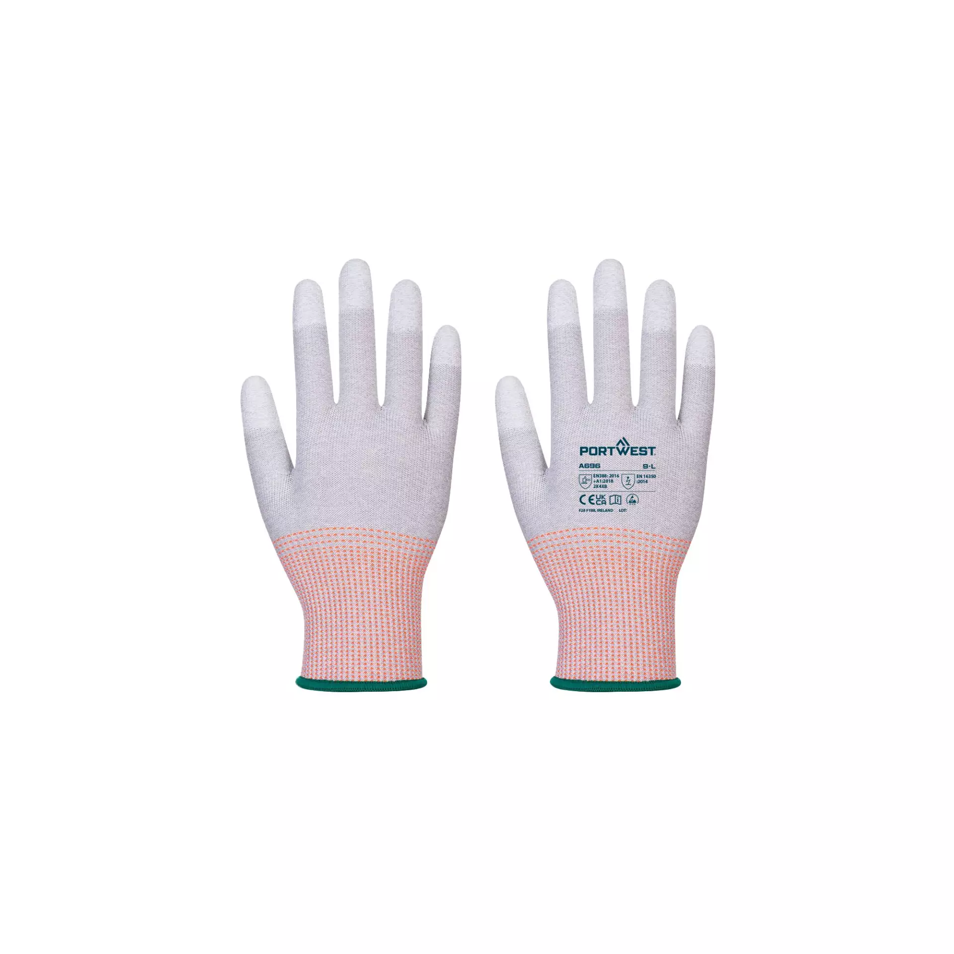 Portwest A696G6R, LR13 ESD PU Fingertip Cut Glove, Grey/White, image 2
