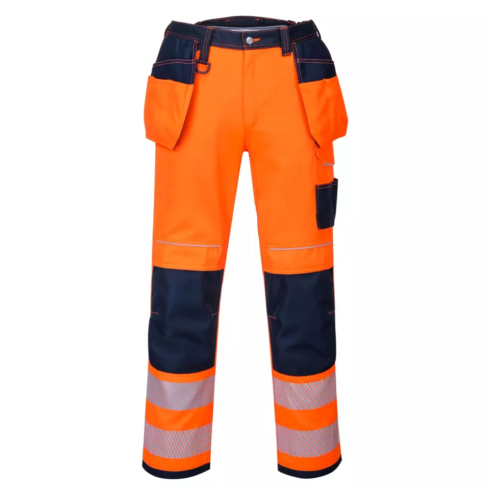 Portwest T501ONS, PW3 Hi-Vis Arbeitshose mit Holstertaschen, Orange/Marine Kurz