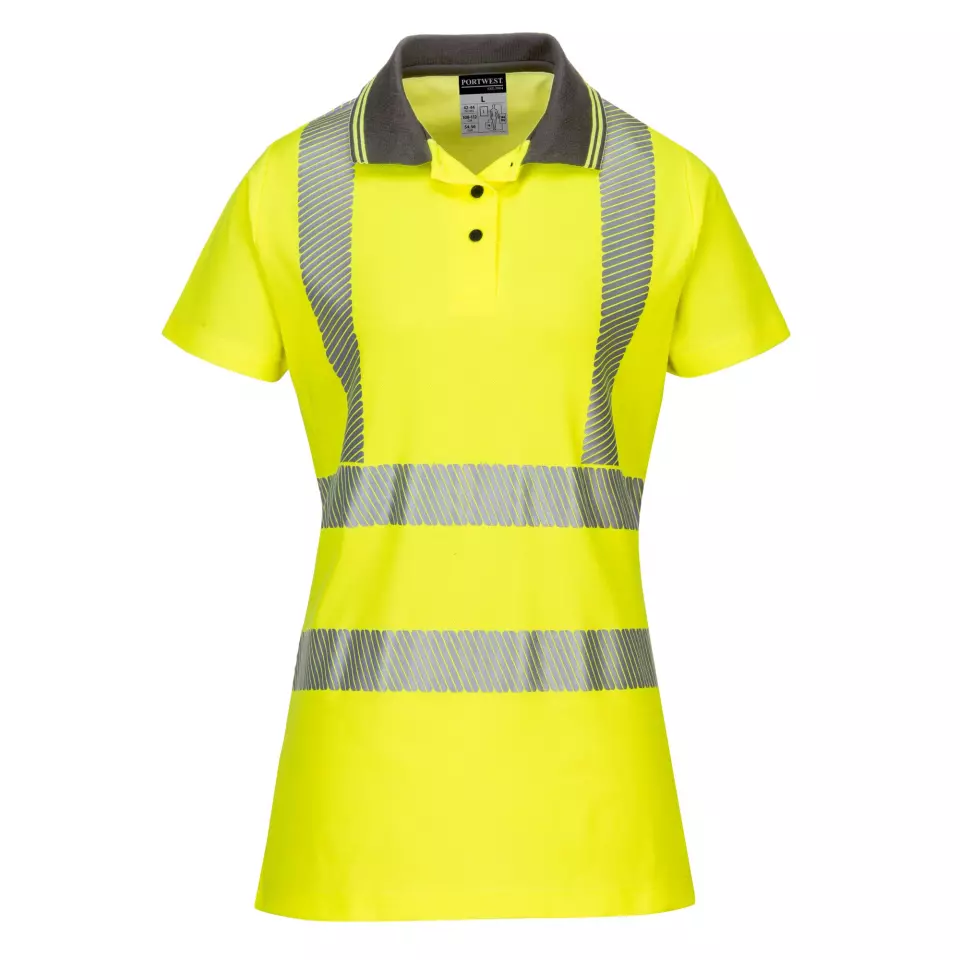 Portwest LW72YGY, Hi-Vis Women's Cotton Comfort Pro Polo Shirt S/S, Yellow/Grey, image 1, gallery thumbnail
