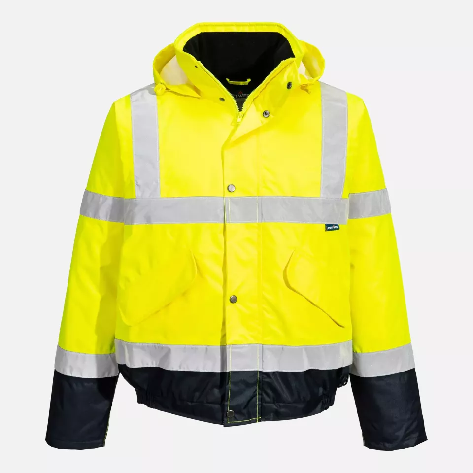 Portwest S266YNR, Hi-Vis Contrast Winter Bomber Jacket, Yellow/Navy, image 1, gallery thumbnail
