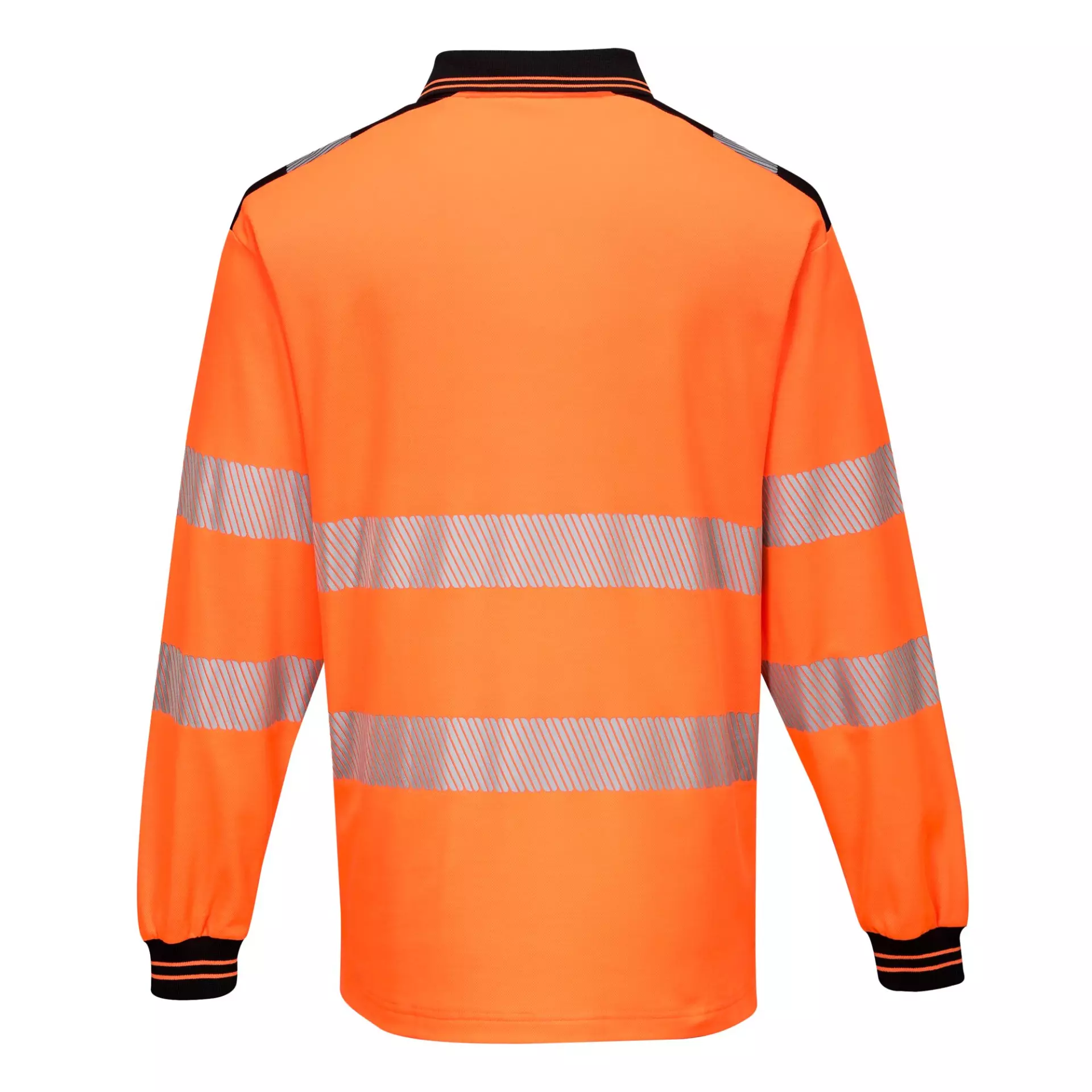 Portwest T184OBR, PW3 Hi-Vis Cotton Comfort Polo Shirt L/S, Orange/Black, image 2