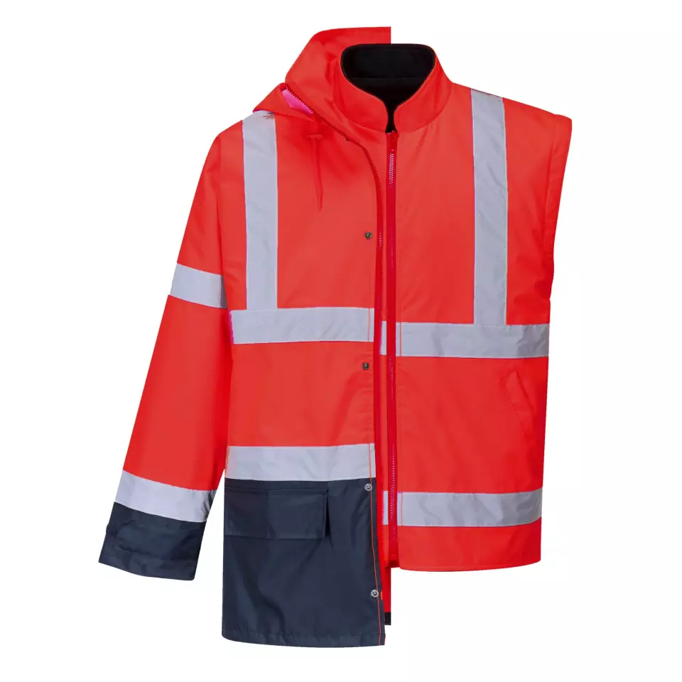Portwest S768RNR, Hi-Vis 5-in-1 Contrast Executive Jacket, Red/Navy, image 3, gallery thumbnail