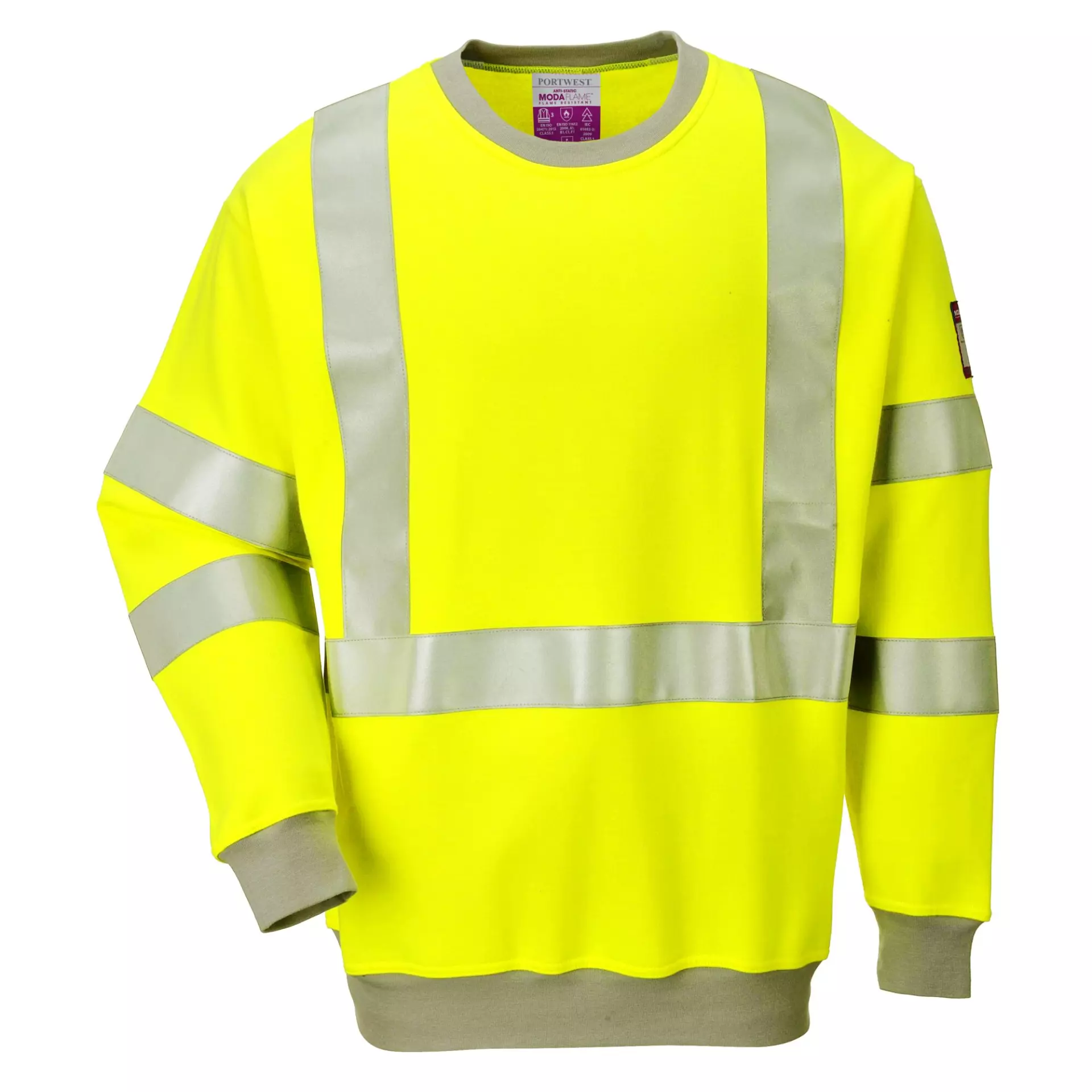 Portwest FR72YER, Modaflame Knit Hi-Vis Anti-Static FR Sweatshirt, Yellow, image 2