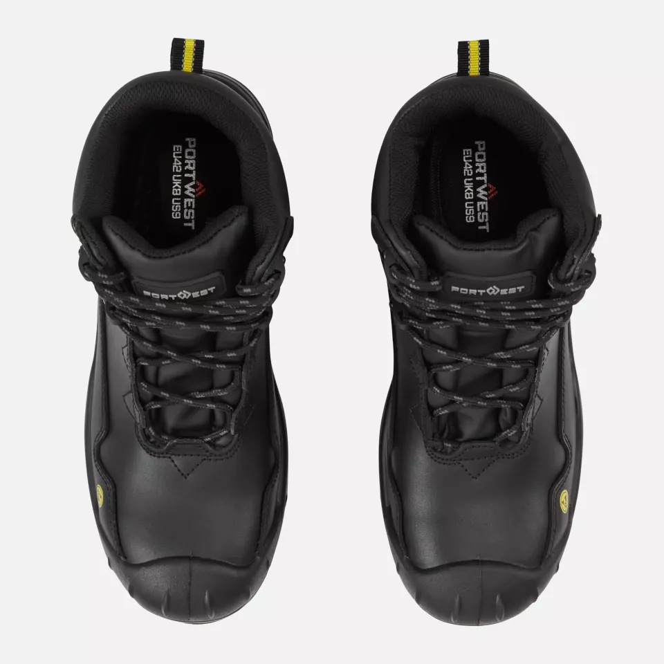 Portwest FC18BKY, Composite Action Leather Mid Boot S3S ESD HRO SR SC FO, Black/Yellow, image 3, gallery thumbnail