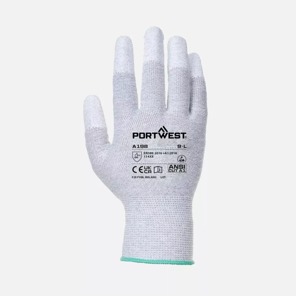 Portwest A198GRR, Antistatic PU Fingertip Glove, Grey, image 1, gallery thumbnail