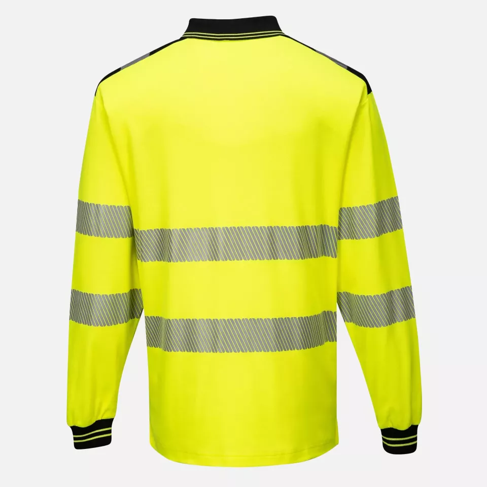 Portwest T184YBR, PW3 Hi-Vis Cotton Comfort Polo Shirt L/S, Yellow/Black, image 2, gallery thumbnail