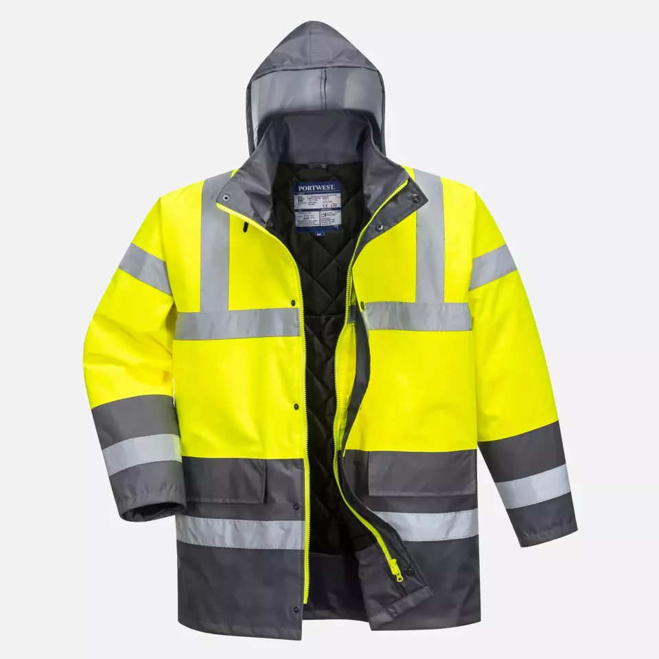 Portwest S466YGY, Hi-Vis Contrast Winter Traffic Jacket, Yellow/Grey, image 1, gallery thumbnail