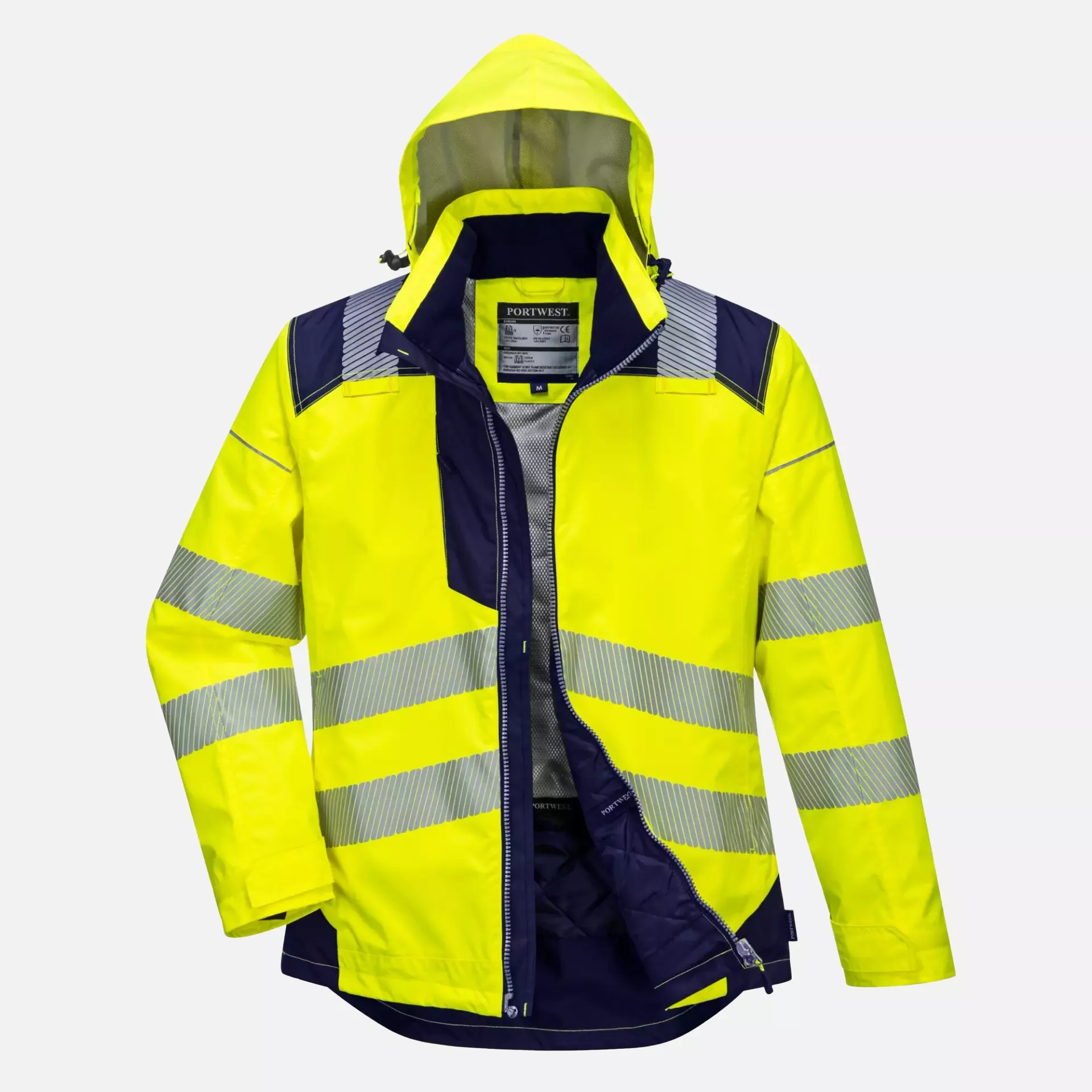 Portwest T400YNR, PW3 Hi-Vis Winter Jacket, Yellow/Navy, image 3