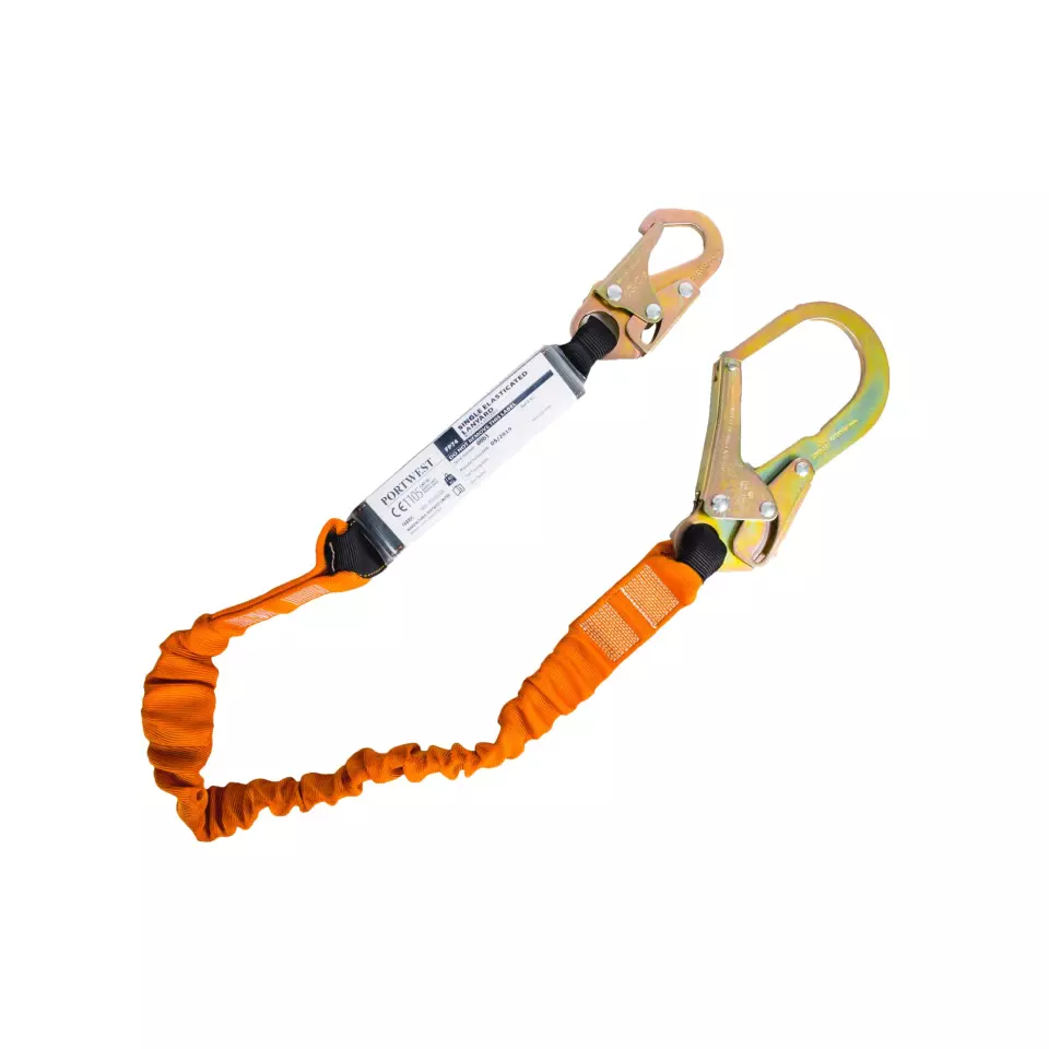 Portwest FP74K1R, Single 140kg 1.8m Lanyard with Shock Absorber, Black/Orange, image 1, gallery thumbnail