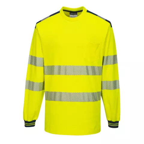 Portwest PW3 Hi-Vis Cotton Comfort T-Shirt L/S, Yellow/Navy