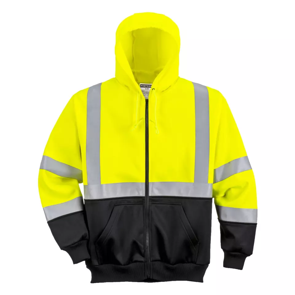 Portwest B315YBR, Hi-Vis Contrast Zipped Hoodie, Yellow/Black, image 4, gallery thumbnail