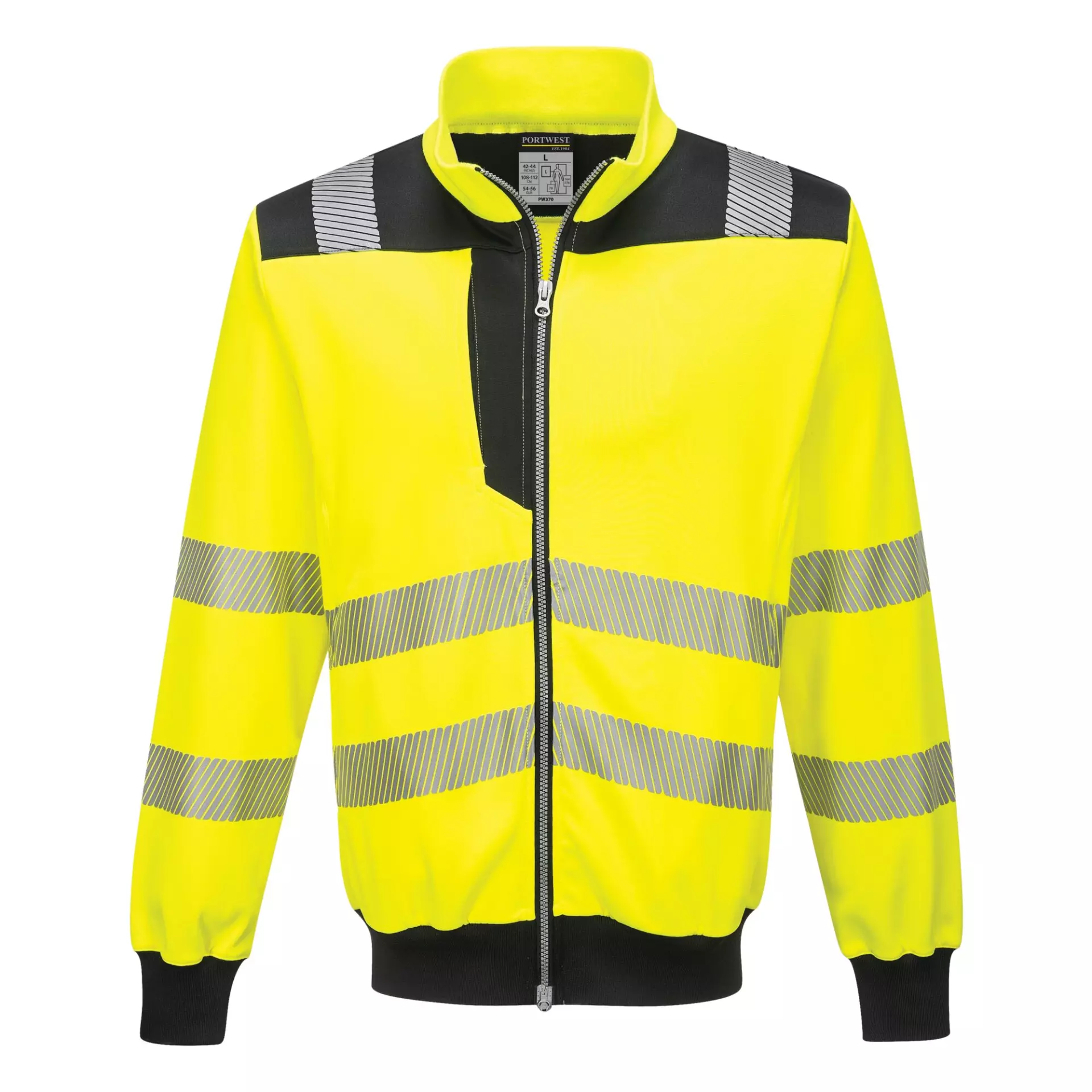 Portwest PW370YBR, PW3 Hi-Vis Sweatshirt mit Reißverschluss, Gelb/Schwarz