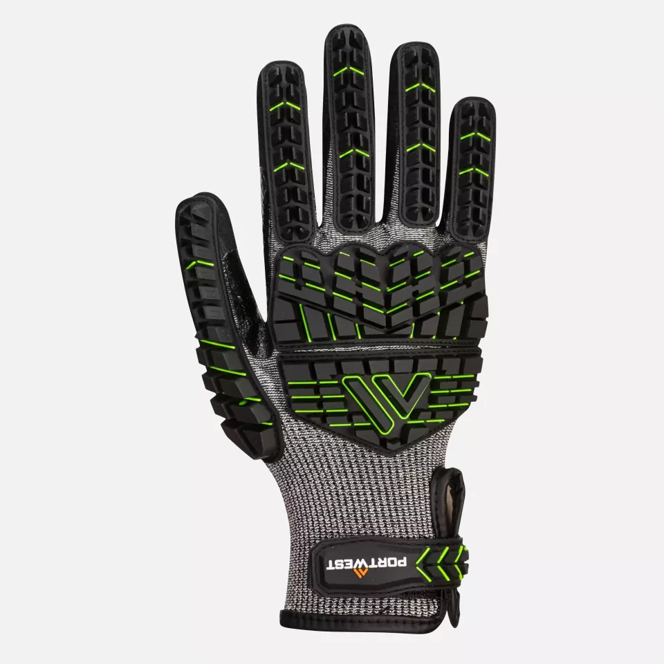 Portwest A755K3R, VHR15 Nitrile Foam Impact Glove, Black/Green, image 1, gallery thumbnail