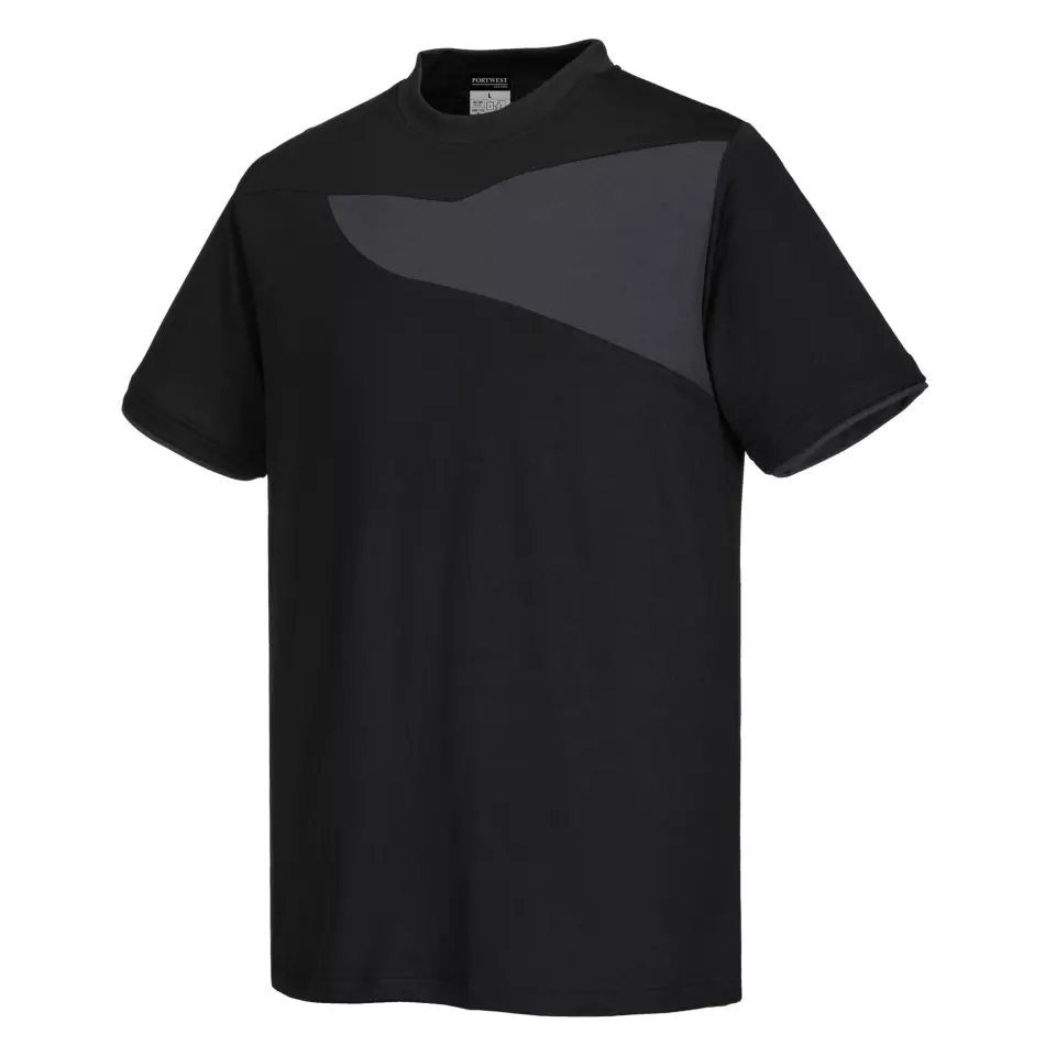 Portwest PW211BZR, PW2 Cotton Comfort T-Shirt S/S, Black/Zoom Grey, image 2, gallery thumbnail