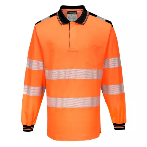 Portwest PW3 Hi-Vis Cotton Comfort Polo Shirt L/S, Orange/Black