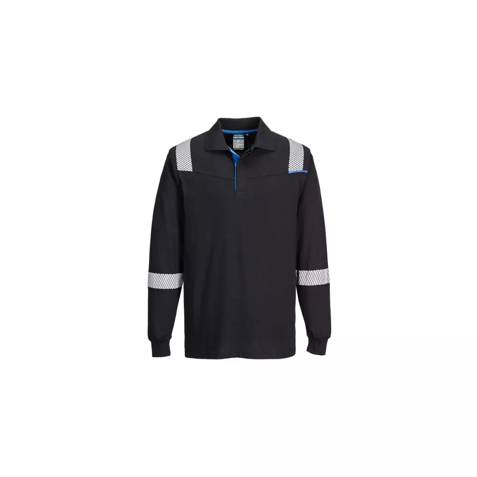 Portwest FR711BKR, WX3 FR Modaflame Long Sleeve Polo, Black, image 1, gallery thumbnail