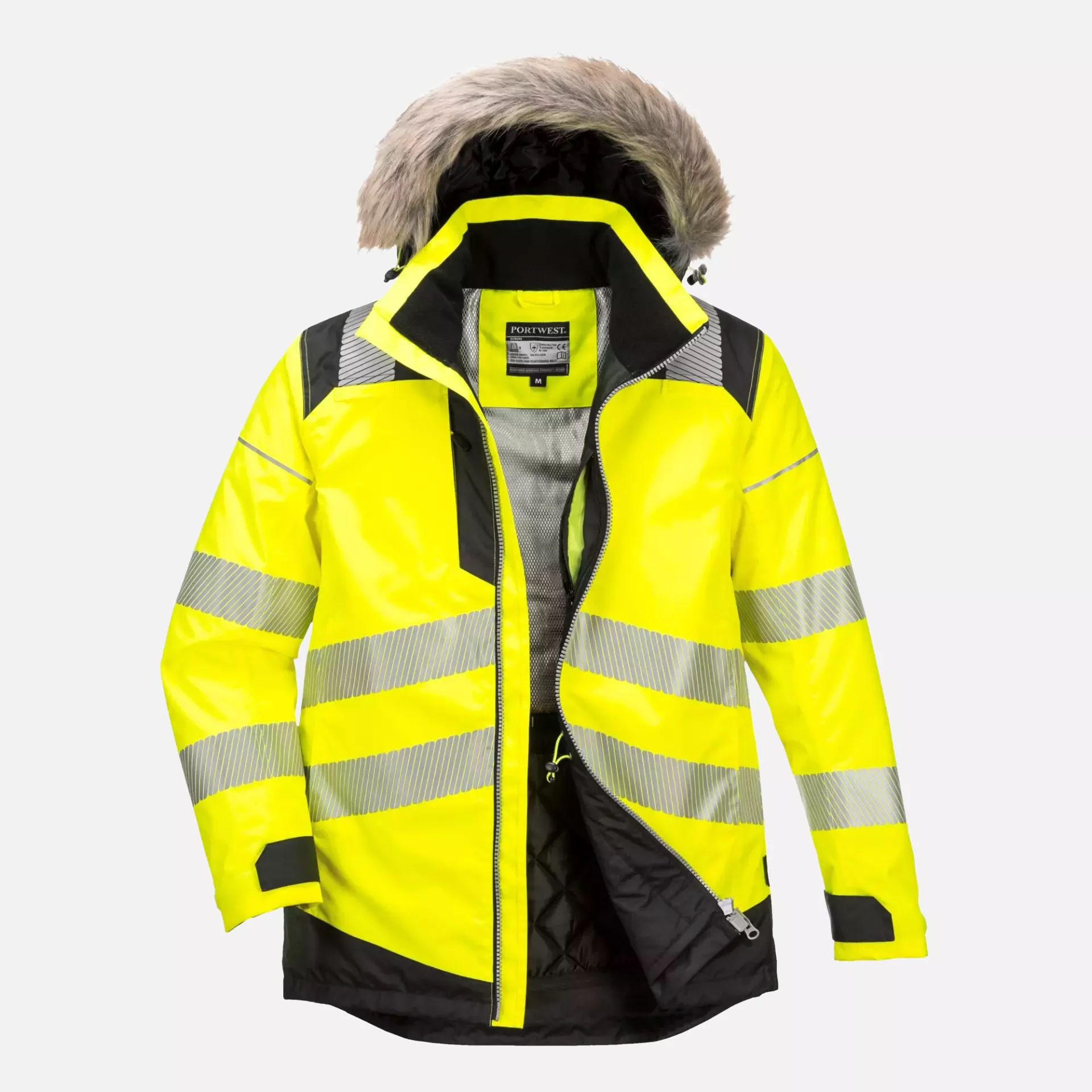 Portwest PW369YBR, PW3 Hi-Vis Winter Parka Jacket, Yellow/Black, image 4