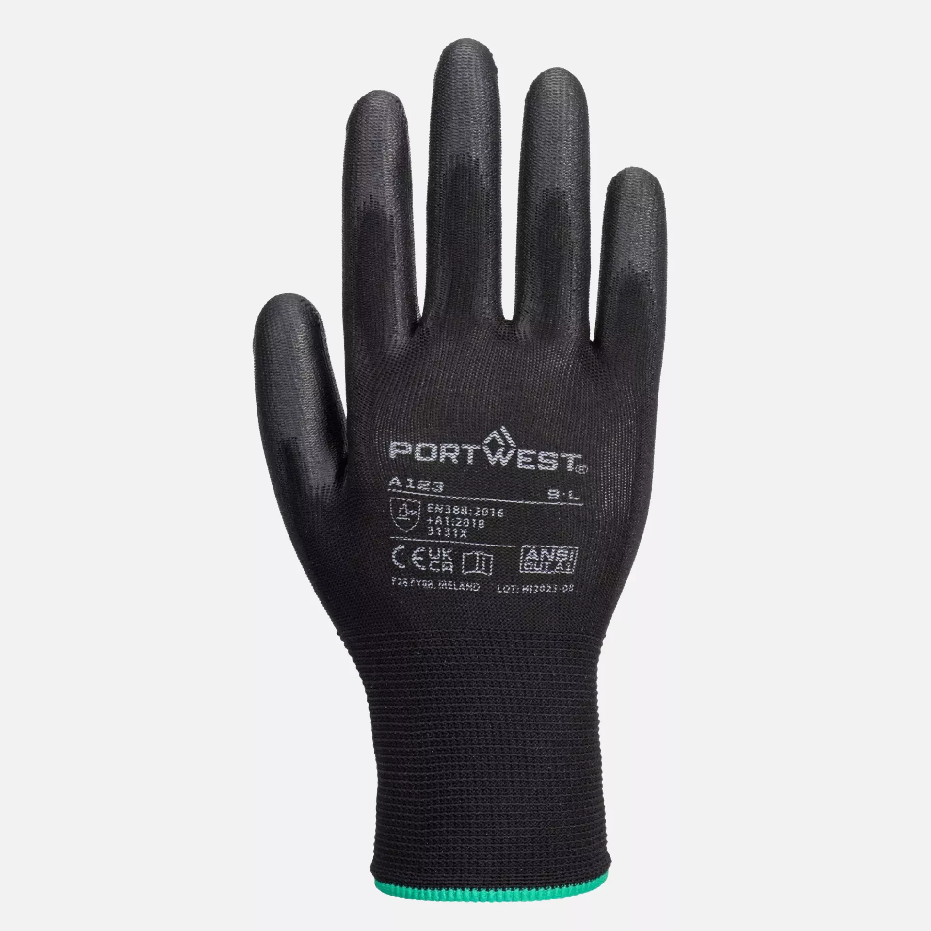 Portwest A123K8R, PU Palm Glove Latex Free - Full Carton, Black, image 1